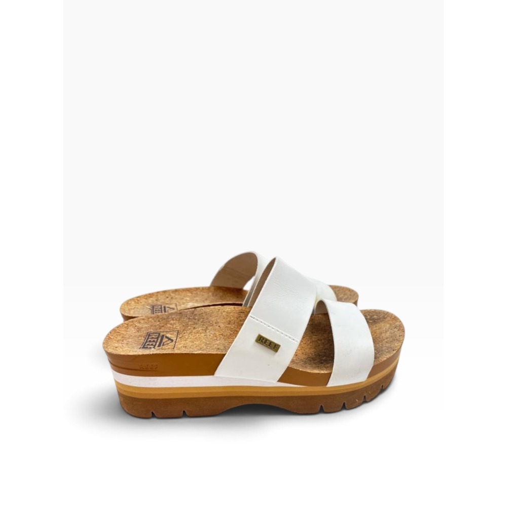Reef Vista Hi White Platform Sandals Cork Wedge Double Strap Slide Womens